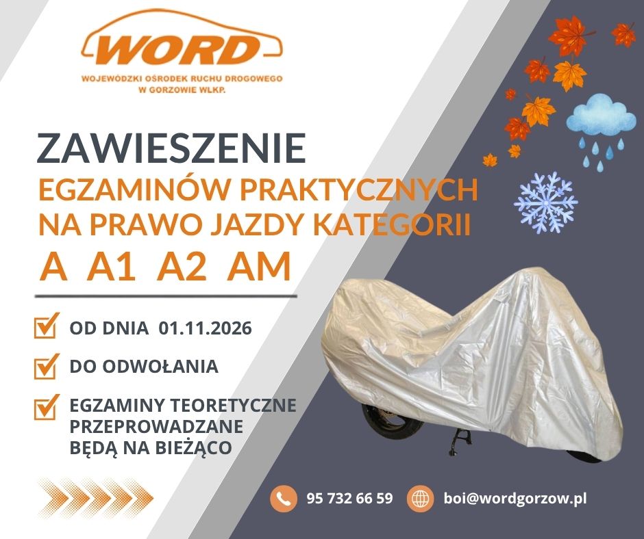 Zawieszenie egzaminów na kategorie A, A1, A2, AM